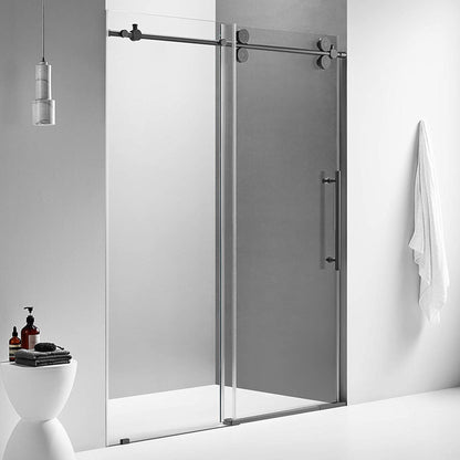 Serene Valley 52 x 74 Inch Big Roller Frameless Sliding Shower Door, Matte Black - 280497