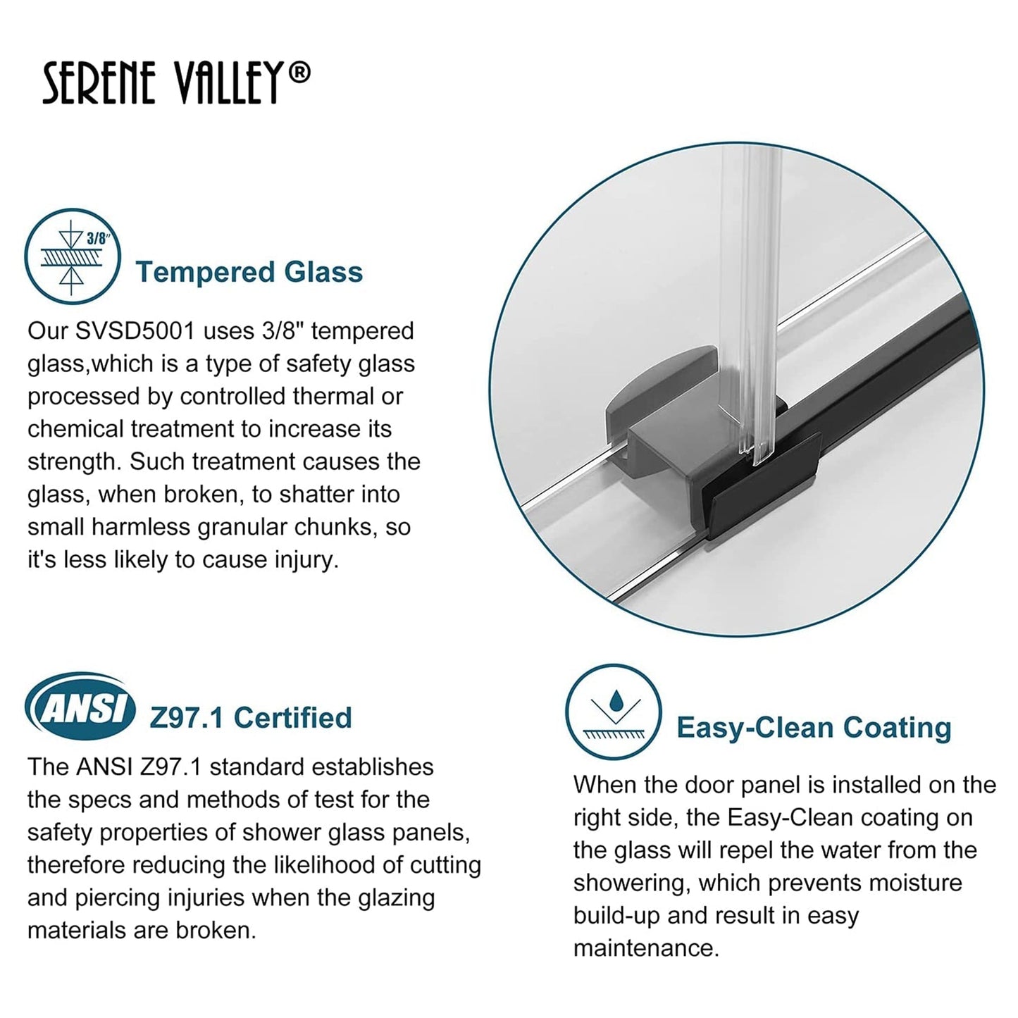 Serene Valley 52 x 74 Inch Big Roller Frameless Sliding Shower Door, Matte Black - 280497