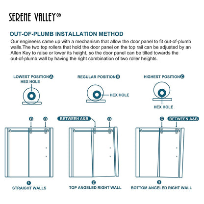 Serene Valley 52 x 74 Inch Big Roller Frameless Sliding Shower Door, Matte Black - 280497