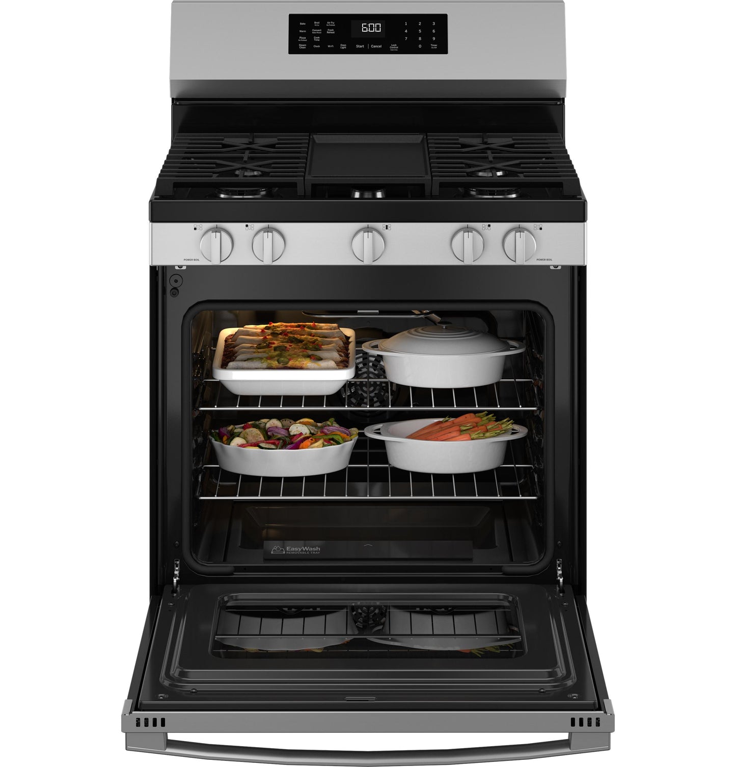 GE APPLIANCES GGF600AVSS GE(R) 30" Free-Standing Gas Convection Range with No Preheat Air Fry and EasyWash(TM) Oven Tray - GGF600AVSS-KT