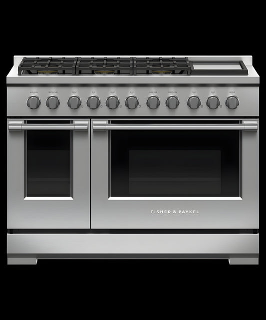 FISHER & PAYKEL RGV3486GDN Gas Range, 48", 6 Burners with Griddle - RGV3486GDN-KT