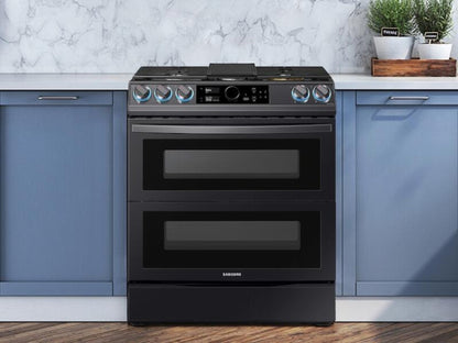 SAMSUNG 6.0 cu ft. Smart Slide-in Gas Range with Flex Duo(TM), Smart Dial & Air Fry in Black Stainless Steel - NX60T8751SG-KT