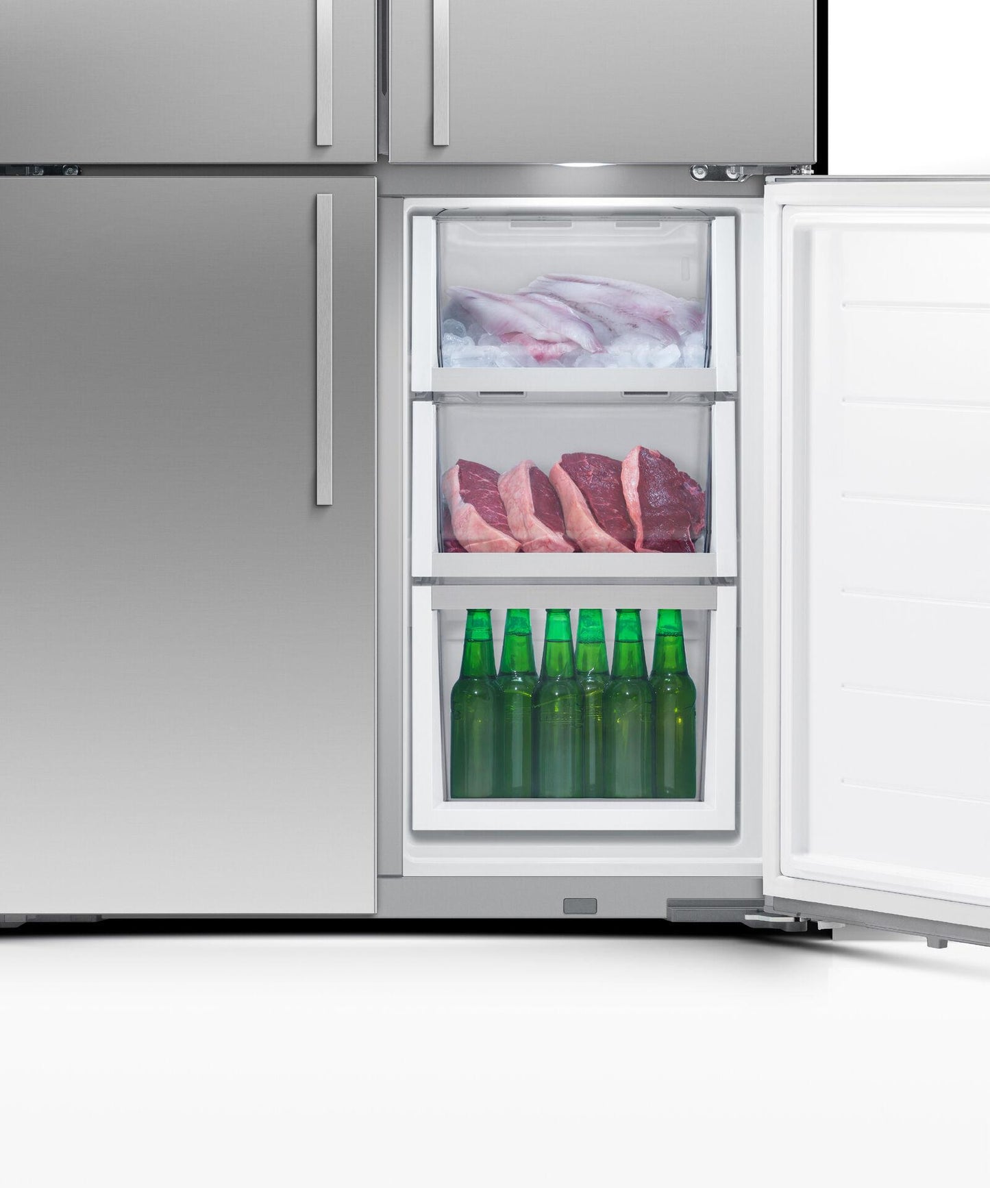 FISHER & PAYKEL RF203QDUVX1 Freestanding Quad Door Refrigerator Freezer, 36", 18.9 cu ft, Ice & Water - RF203QDUVX1-KT