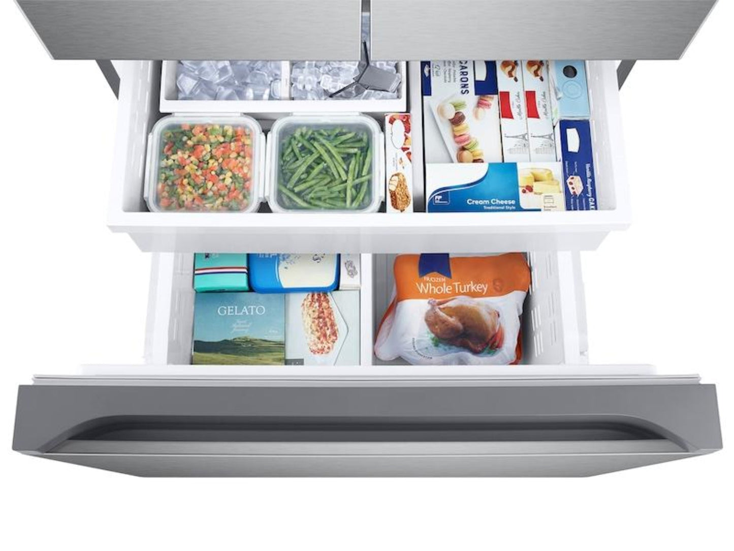 SAMSUNG 25 cu. ft. 33" 3-Door French Door Refrigerator with Dual Auto Ice Maker in Stainless Steel - RF25C5151SR-KT