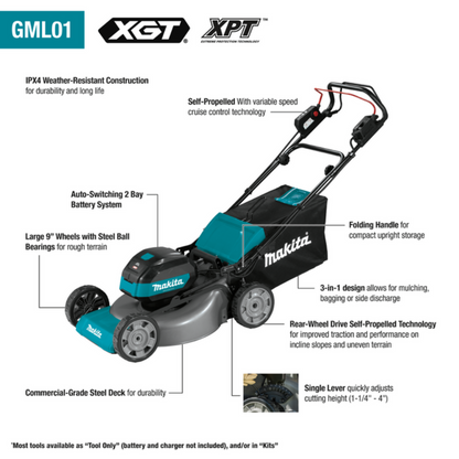 Makita 40V Max XGT Brushless 21 In. Self‑Propelled Commercial Lawn Mower Kit -  GML01PL