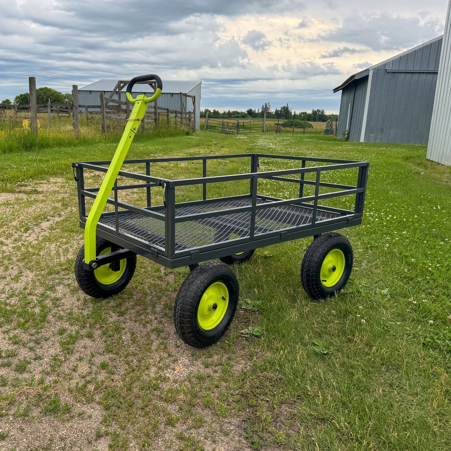 Yard Tuff Jumbo Wagon Steel Mesh Deck Utility Outdoor Yard Cart, 34 x 52 Inch - 409709