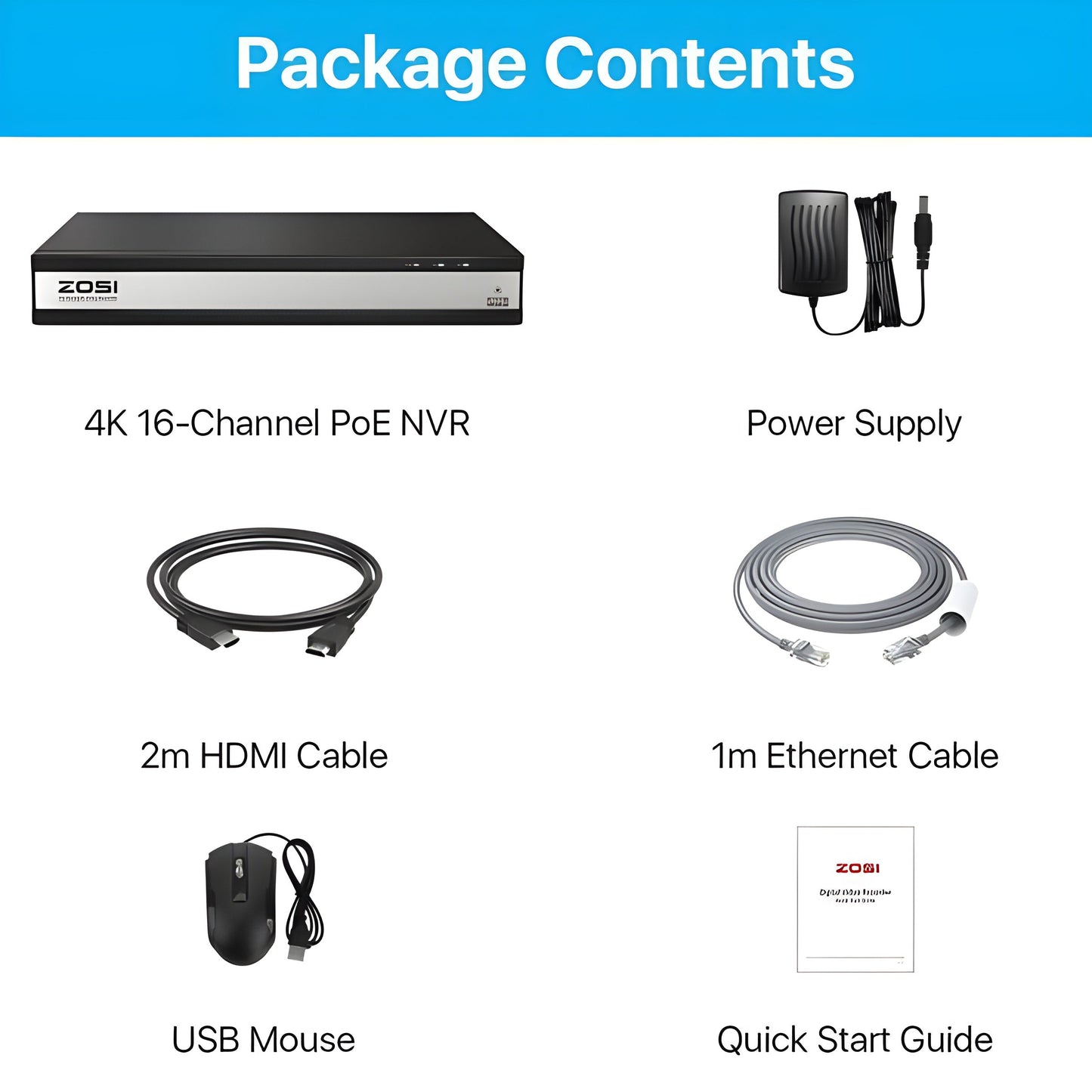 Zosi 4K 16 Channel Network Video Recorder NVR + 4TB Hard Drive - 4K 16 C