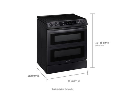 SAMSUNG 6.3 cu ft. Smart Slide-in Electric Range with Smart Dial, Air Fry, & Flex Duo™ in Black Stainless Steel - NE63T8751SG-KT