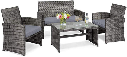 Tangkula 4/8 PCS Wicker Patio Conversation Set, Outdoor Rattan Sofas with Table Set - HW63238WH