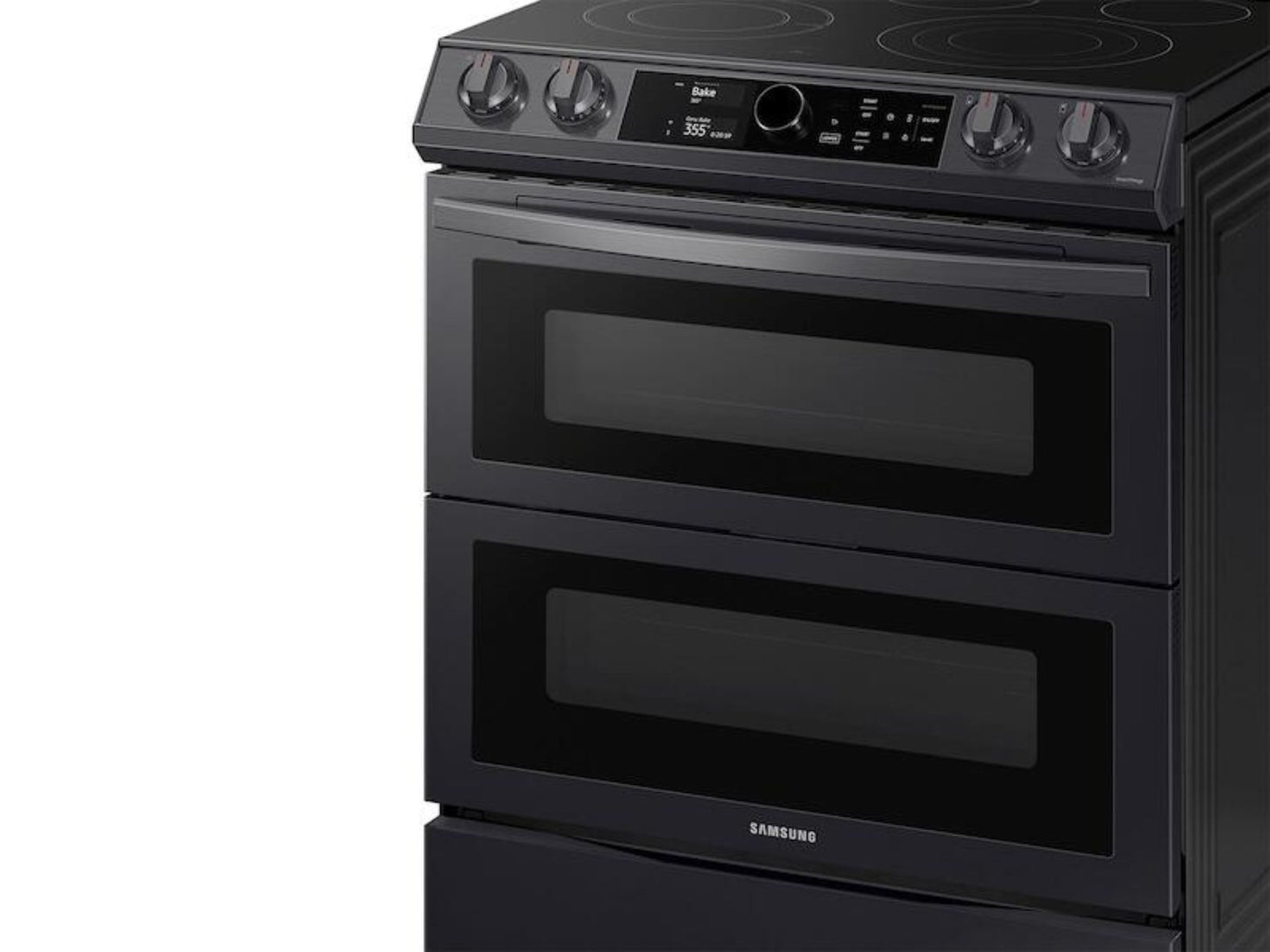 SAMSUNG 6.3 cu ft. Smart Slide-in Electric Range with Smart Dial, Air Fry, & Flex Duo™ in Black Stainless Steel - NE63T8751SG-KT