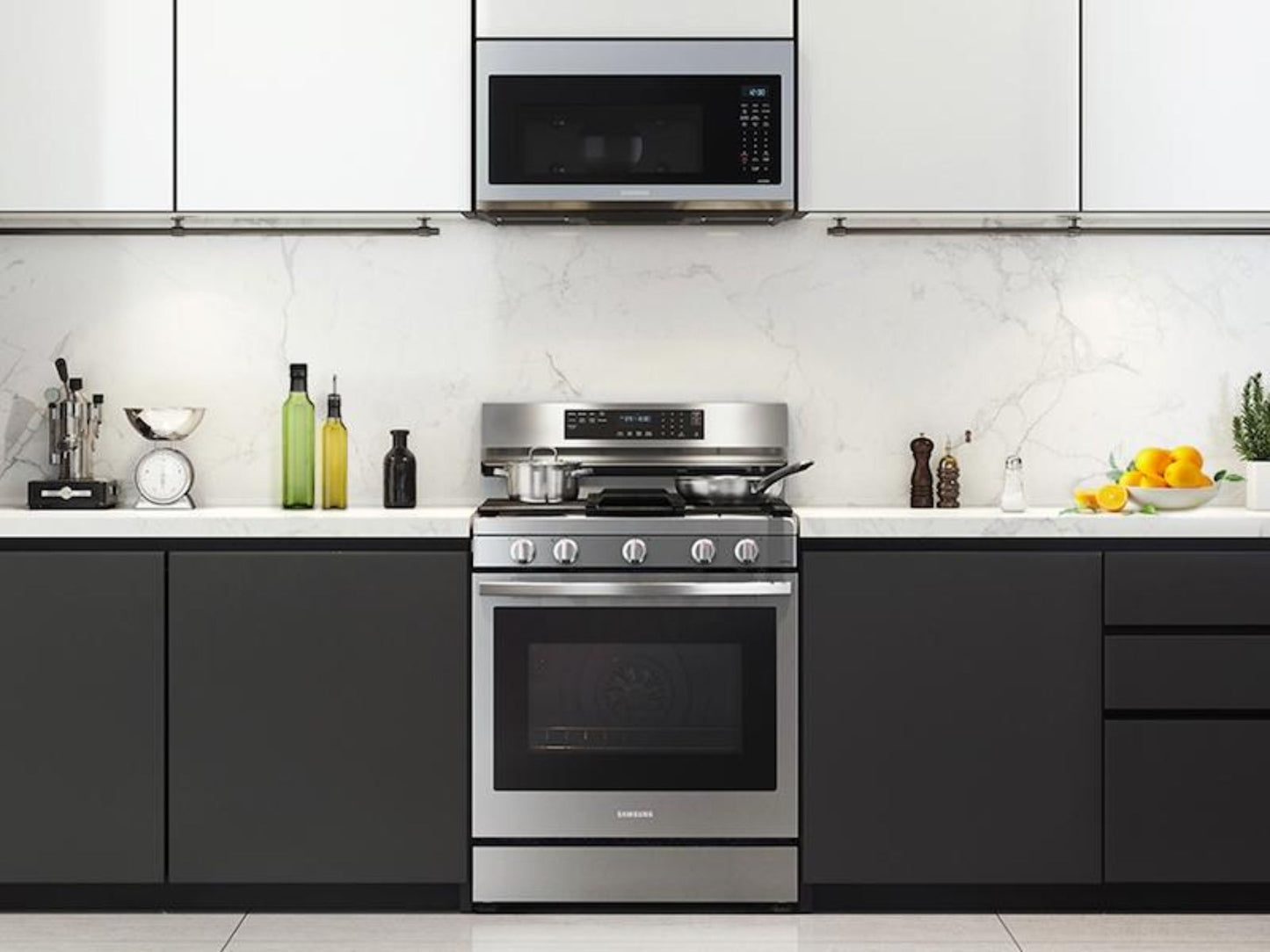 SAMSUNG 6.0 cu. ft. Smart Freestanding Gas Range with No-Preheat Air Fry, Convection+ & Stainless Cooktop in Stainless Steel - NX60A6711SS-KT