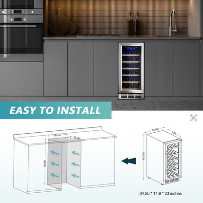 EUHOMY 15 Inch Wine Fridge Low Noise Beverage Refrigerator Wine Cooler - WC-03