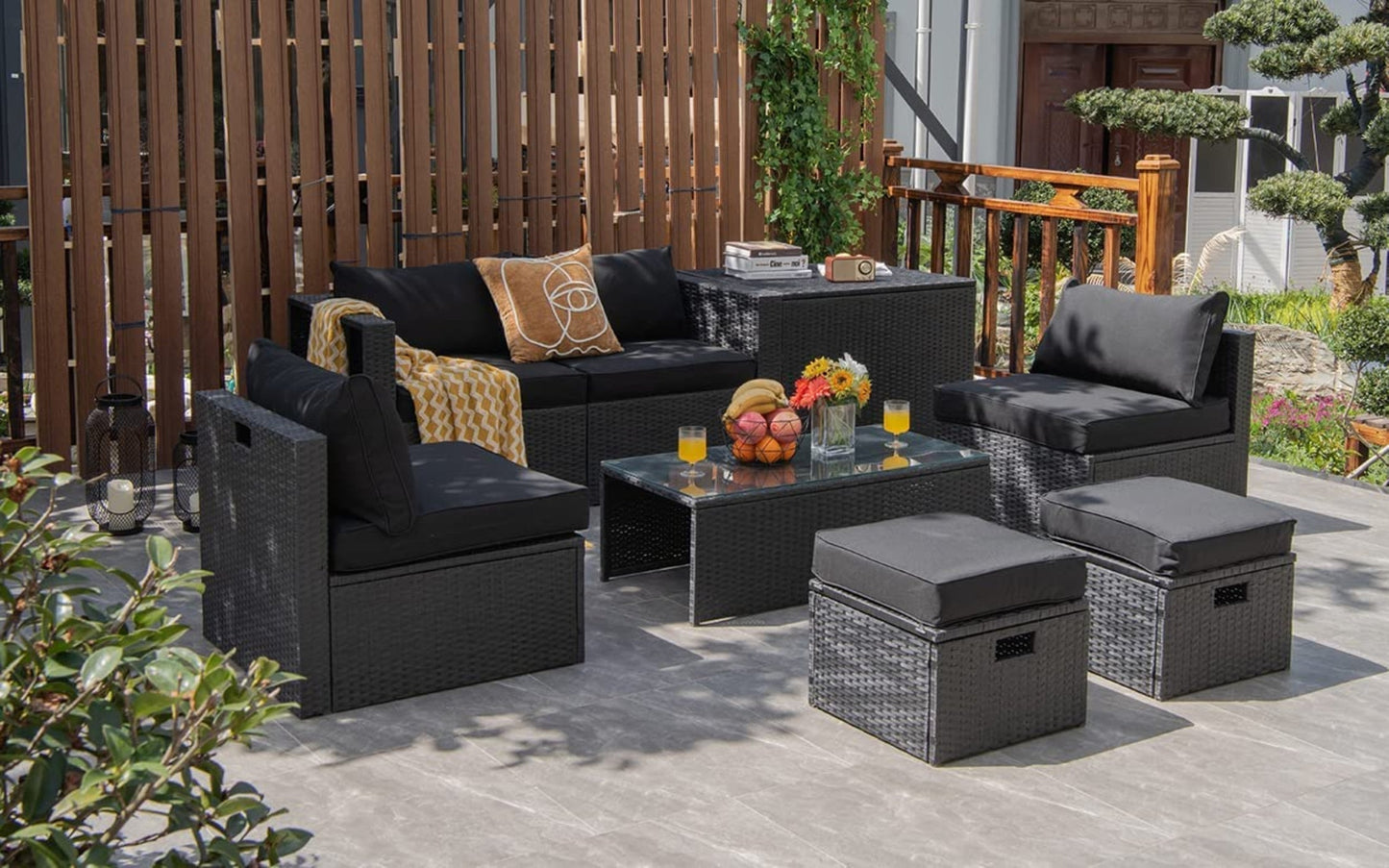 Tangkula 8-Piece Patio Furniture Set with Cover, 2 Ottomans, 2 Armless Sofas & Corner Sofas - HW68605WH+