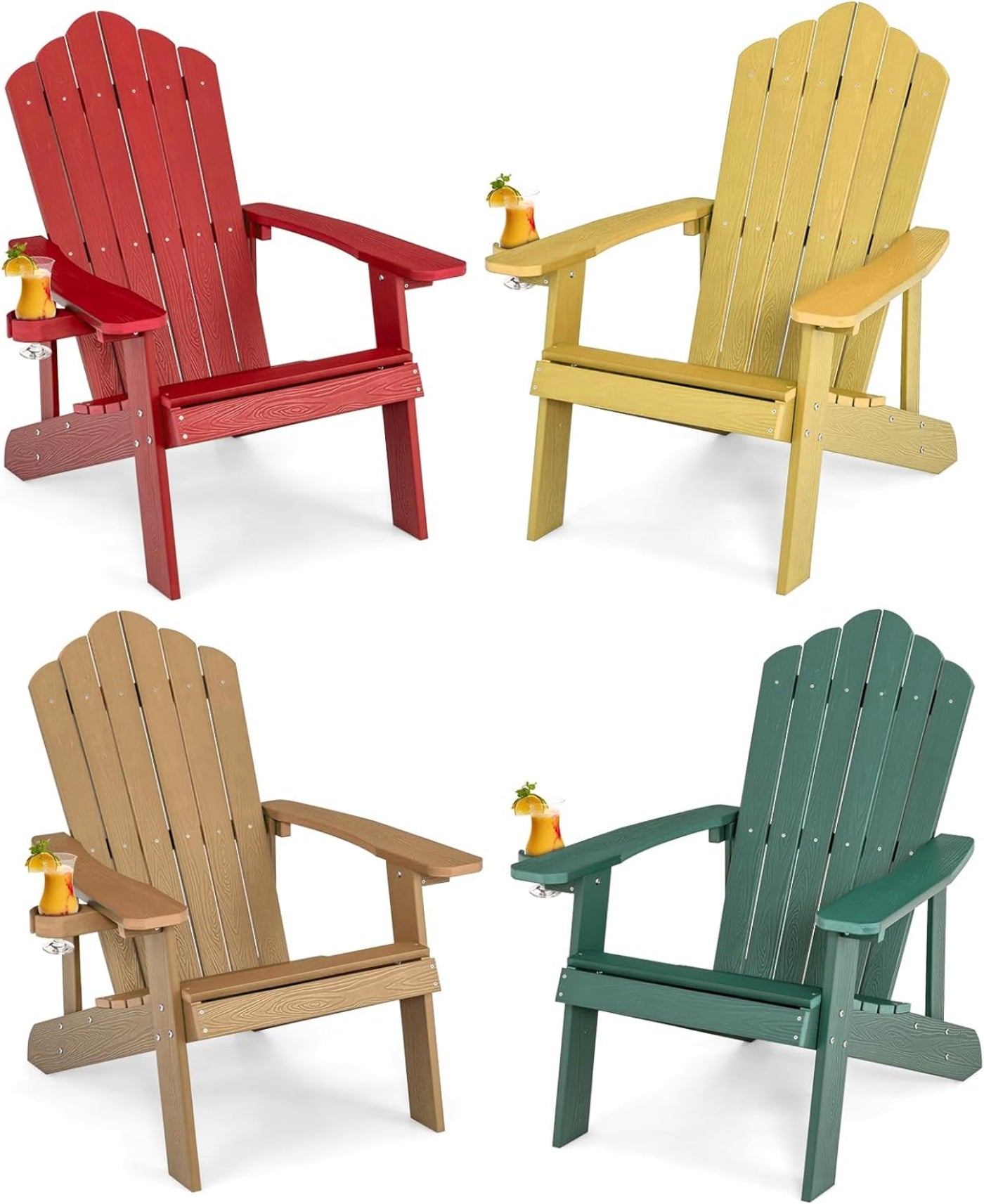 Tangkula Oversized Adirondack Chair, Patio Lounge Chairs w/Adjustable Cup Holder - NP10983BK