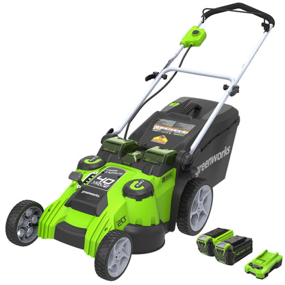 Greenworks 40V 20" Cordless Battery Dual Blade Push Lawn Mower w/ 4.0Ah and 2.0Ah Batteries & Charger - 25302