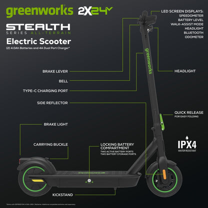 Greenworks 2X24V STEALTH Series Electric Scooter - 7422002