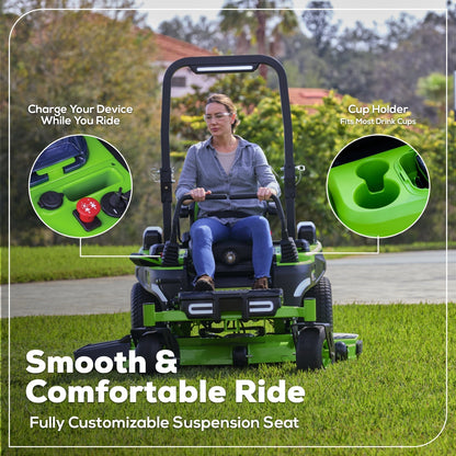 Greenworks 80V 60" MaximusZ Zero Turn Lawn Mower w/ (4) 8Ah Batteries, (2) 16Ah Batteries & 1.5kW Wall Charger - 7423502
