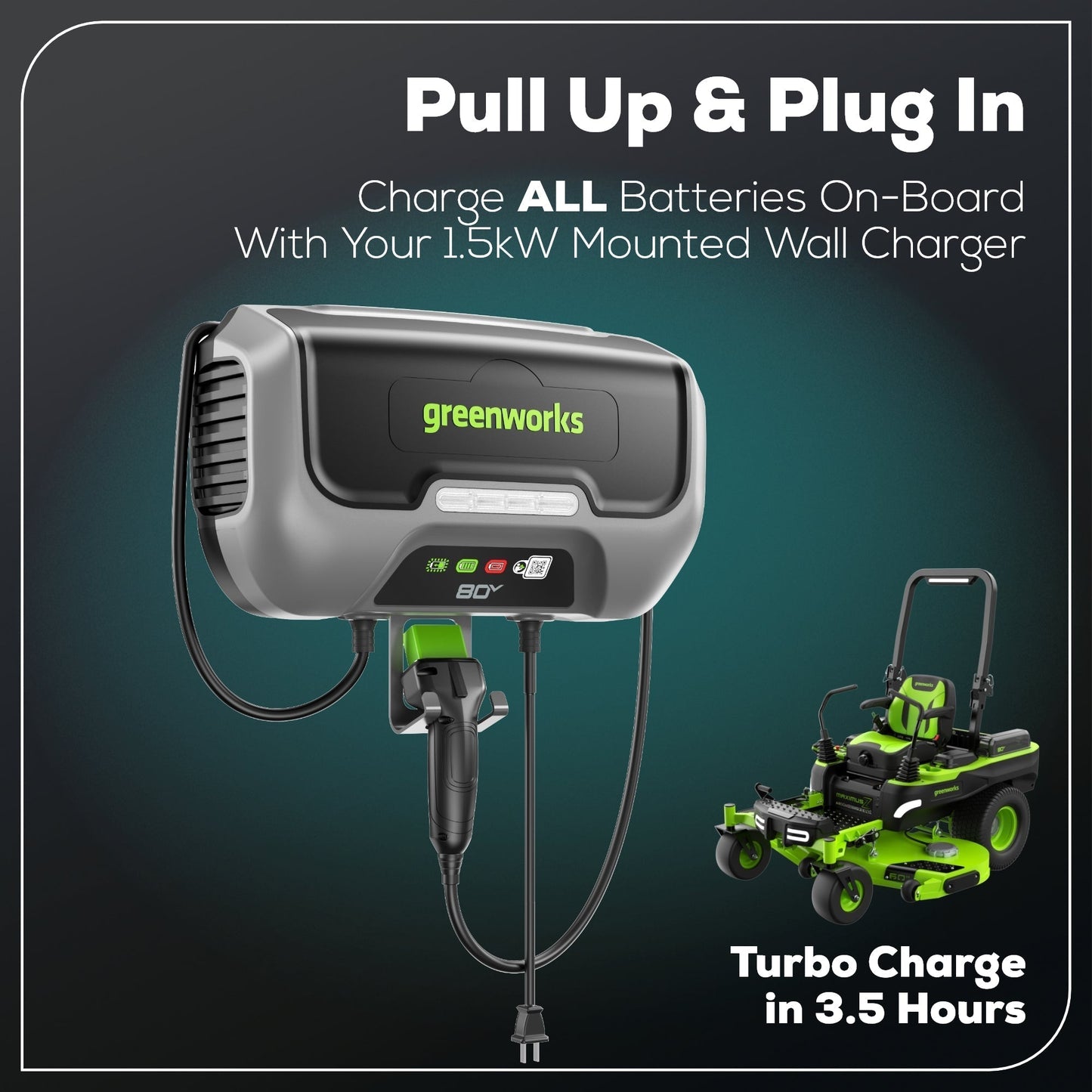 Greenworks 80V 60" MaximusZ Zero Turn Lawn Mower w/ (4) 8Ah Batteries, (2) 16Ah Batteries & 1.5kW Wall Charger - 7423502