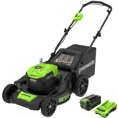 Greenworks 40V 21" Cordless Battery Brushless Push Lawn Mower w/ 5.0Ah USB Battery & Charger - 2515502