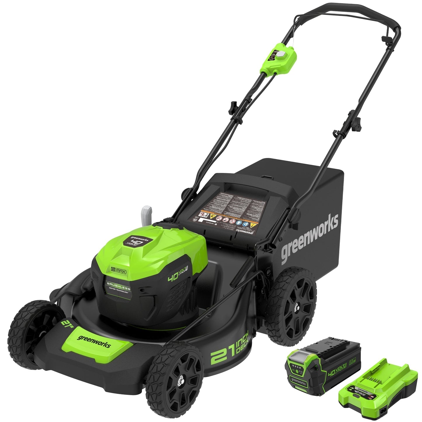 Greenworks 40V 21" Cordless Battery Brushless Push Lawn Mower w/ 5.0Ah USB Battery & Charger - 2515502
