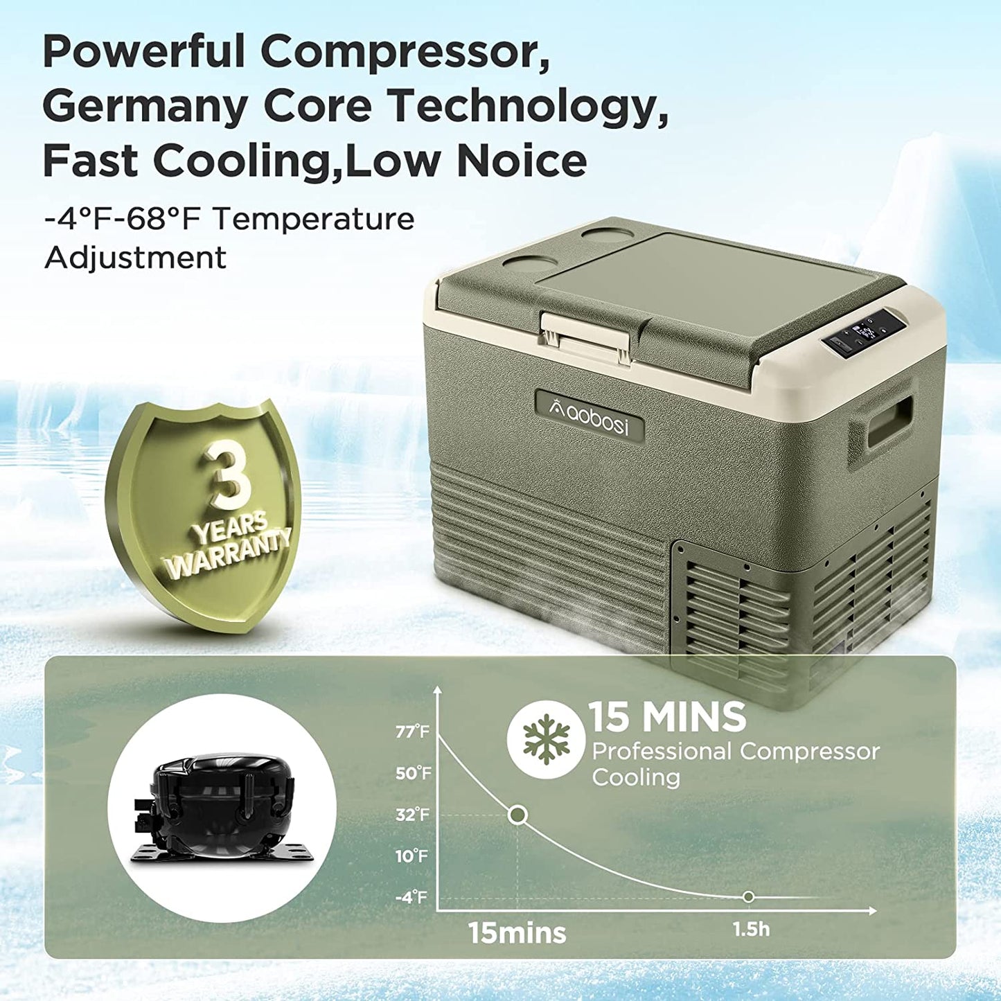 AOBOSI 12 Volt Car Fridge 42Qt/40L Green - CL40-GN-WIFI