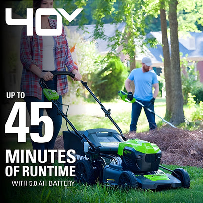 Greenworks 40V 21" Cordless Battery Brushless Push Lawn Mower w/ 5.0Ah USB Battery & Charger - 2515502