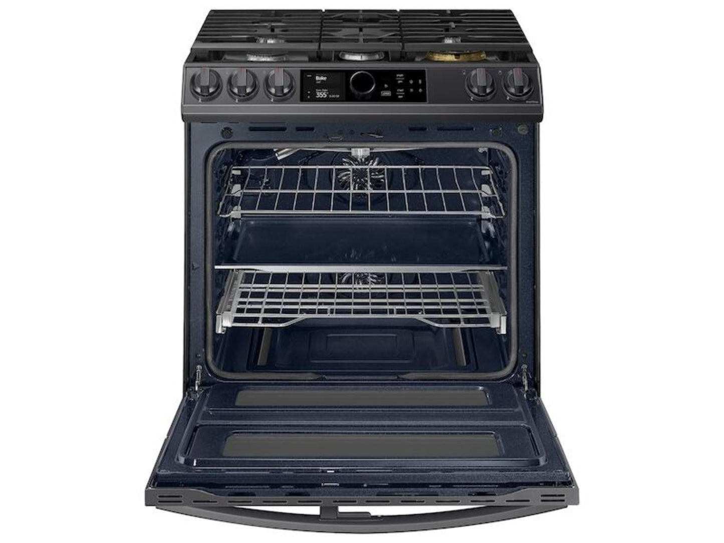 SAMSUNG 6.0 cu ft. Smart Slide-in Gas Range with Flex Duo(TM), Smart Dial & Air Fry in Black Stainless Steel - NX60T8751SG-KT