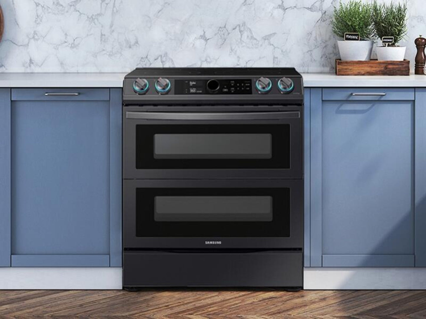 SAMSUNG 6.3 cu ft. Smart Slide-in Electric Range with Smart Dial, Air Fry, & Flex Duo™ in Black Stainless Steel - NE63T8751SG-KT