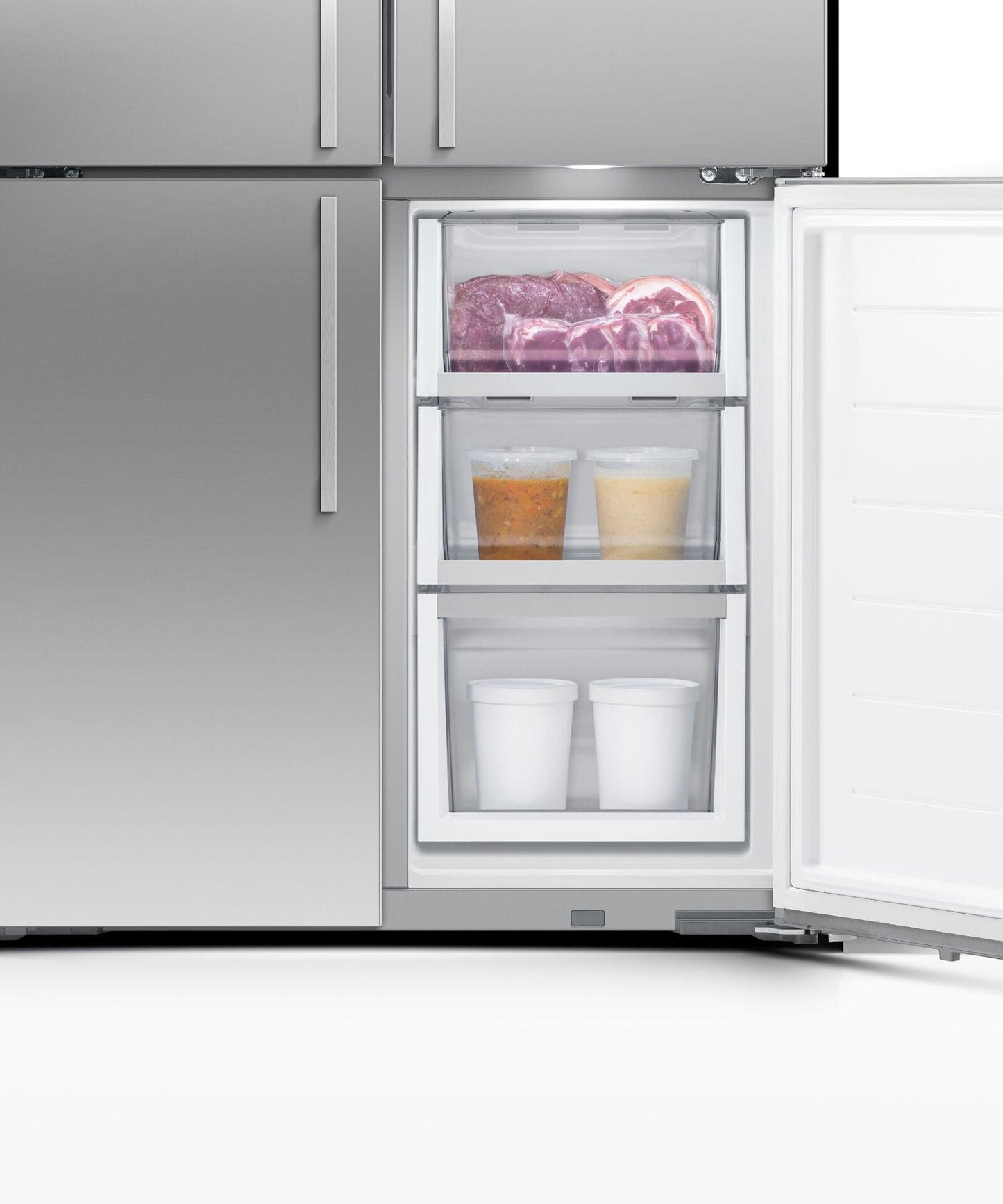 FISHER & PAYKEL RF203QDUVX1 Freestanding Quad Door Refrigerator Freezer, 36", 18.9 cu ft, Ice & Water - RF203QDUVX1-KT