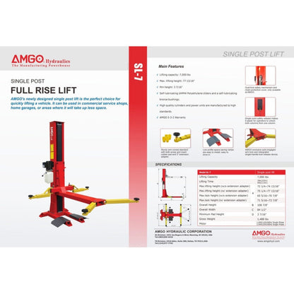 AMGO SL-7 7,000 lbs Single Post Lift - SL-7