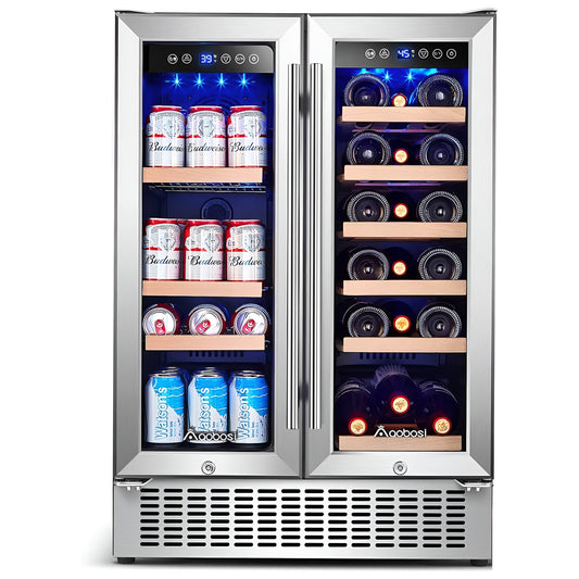 AOBOSI 24 Inch Beverage and Wine Cooler 18 Bottles and 57 Cans - YC120-2D