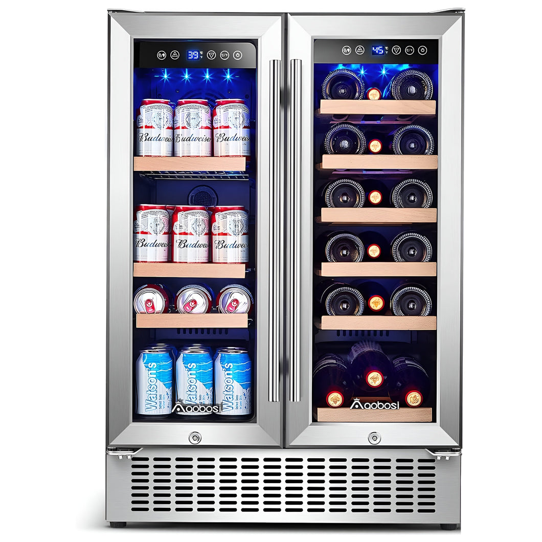 AOBOSI 24 Inch Beverage and Wine Cooler 18 Bottles and 57 Cans - YC120-2D