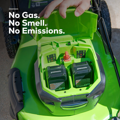 Greenworks 48V (2x24V) 21" Cordless Battery Self-Propelled Lawn Mower w/ Two (2) 5.0Ah USB Batteries & Dual Port Charger - 2532502