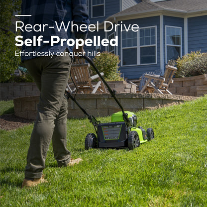 Greenworks 48V (2x24V) 21" Cordless Battery Self-Propelled Lawn Mower w/ Two (2) 5.0Ah USB Batteries & Dual Port Charger - 2532502