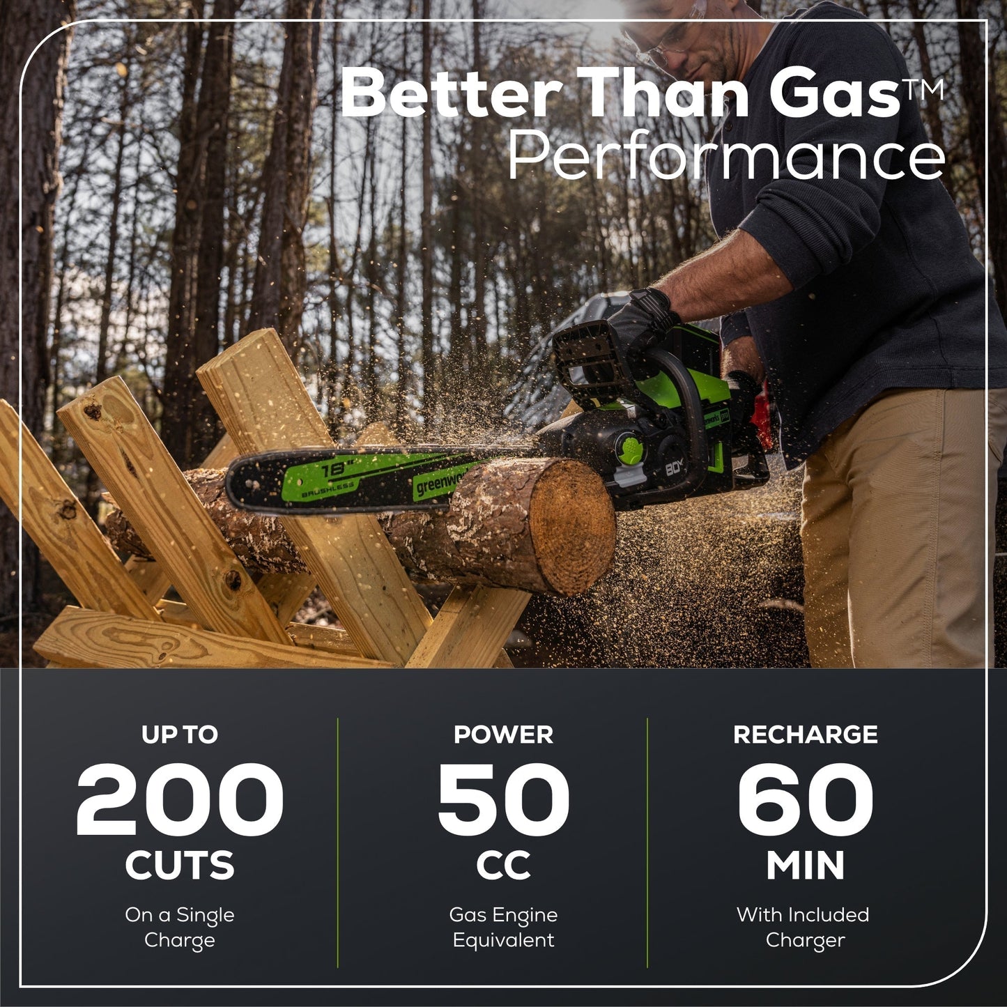 Greenworks 80V 18" Cordless Battery 2.5kW Chainsaw w/ 4.0Ah Battery & Rapid Charger - 2019902