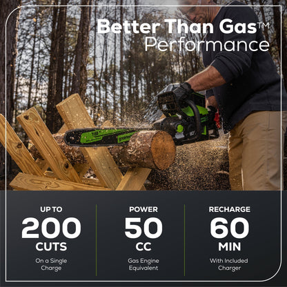 Greenworks 80V 18" Cordless Battery 2.5kW Chainsaw w/ 4.0Ah Battery & Rapid Charger - 2019902