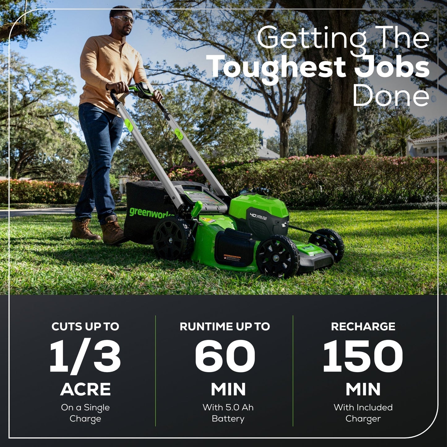 Greenworks 40V 21" Cordless Battery Self-Propelled Lawn Mower w/ 5.0Ah USB Batteries & Charger - 2521202