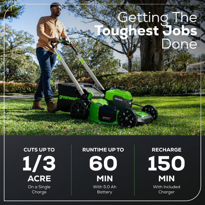Greenworks 40V 21" Cordless Battery Self-Propelled Lawn Mower w/ 5.0Ah USB Batteries & Charger - 2521202