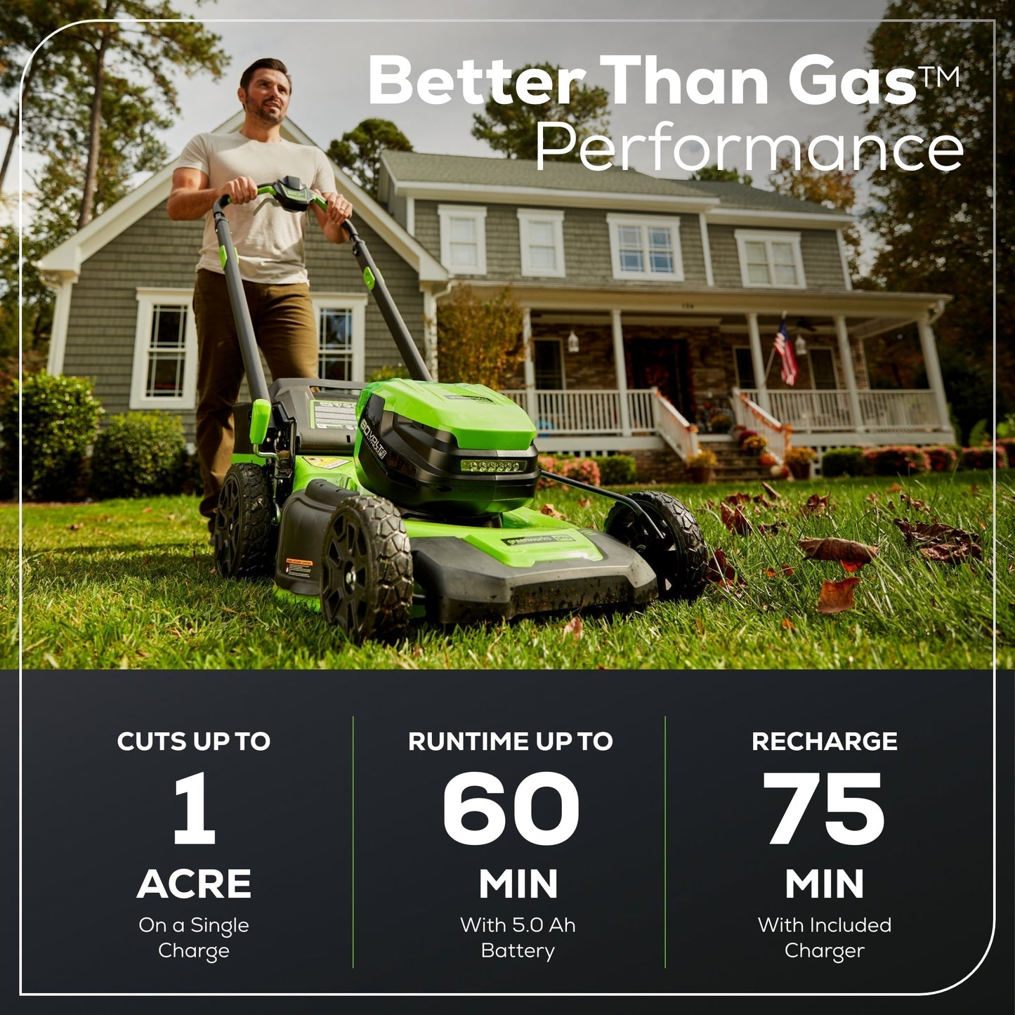 Greenworks 80V 21" Cordless Battery 4-in-1 Self-Propelled Lawn Mower w/ 5.0Ah Battery & Rapid Charger - 2541302