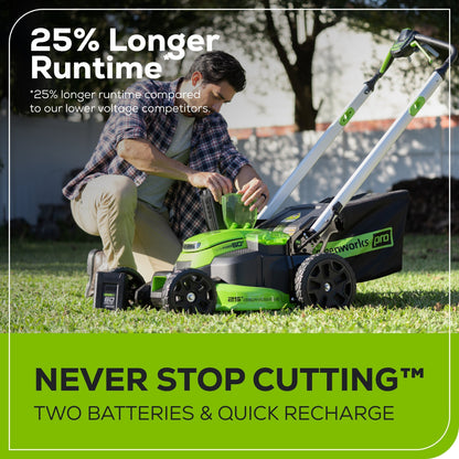 Greenworks 60V 25" Cordless Battery Dual Blade Self-Propelled Lawn Mower w/ Two (2) 4.0Ah Batteries & Dual-Port Charger - 2531502