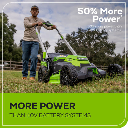 Greenworks 60V 25" Cordless Battery Dual Blade Self-Propelled Lawn Mower w/ Two (2) 4.0Ah Batteries & Dual-Port Charger - 2531502