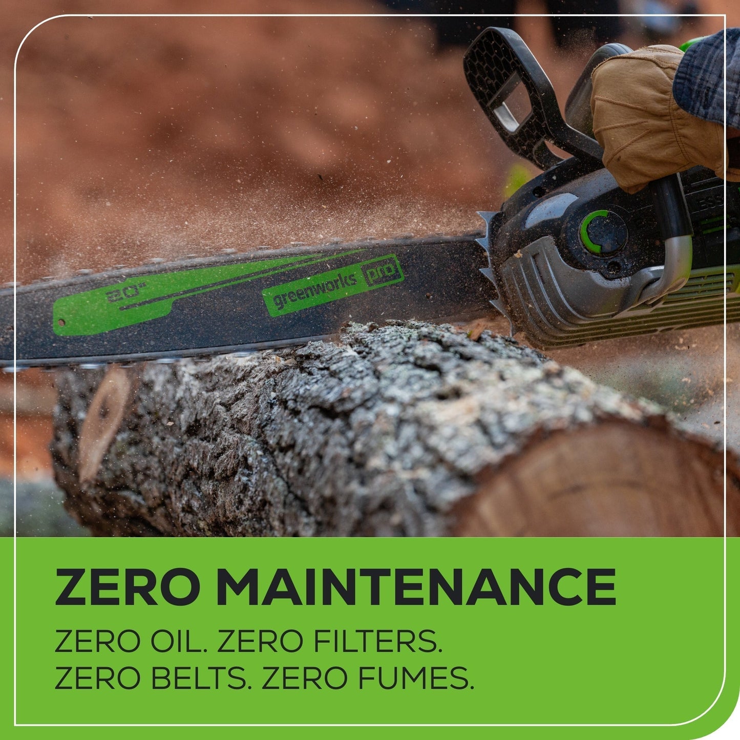 Greenworks 60V 20" Cordless Battery 3.2kW Chainsaw w/ 8.0Ah Battery & Rapid Charger - 2026202