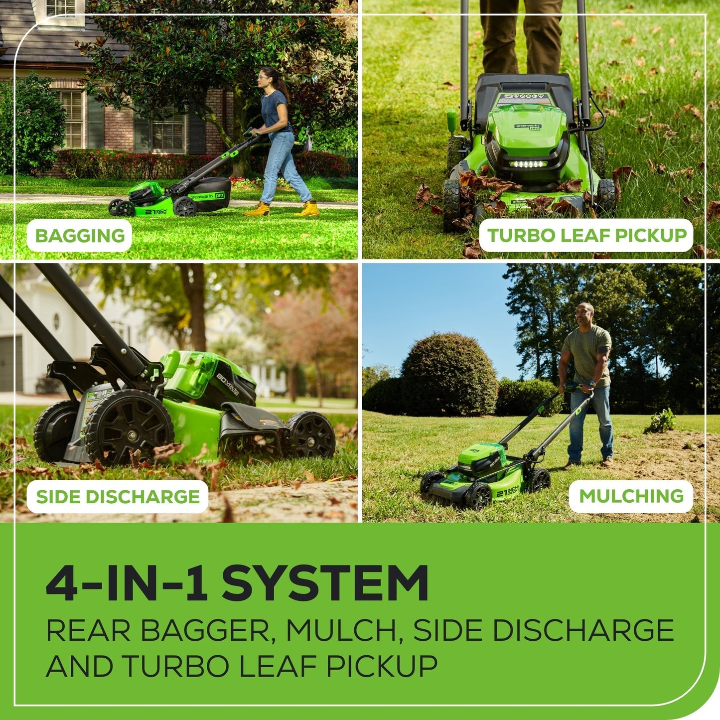 Greenworks 80V 21" GEN 2 Cordless Battery 4-in-1 Push Lawn Mower(Auto Switch) w/ 4.0Ah Battery & Charger - 2541202