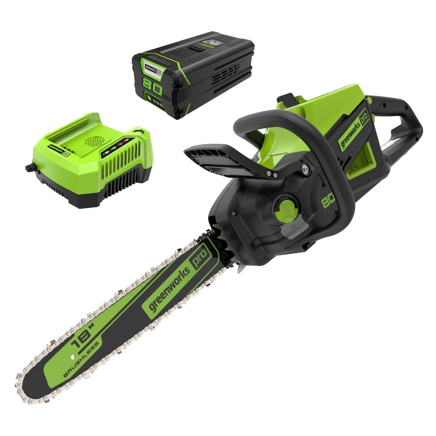 Greenworks 80V 18" Cordless Battery 2.5kW Chainsaw w/ 4.0Ah Battery & Rapid Charger - 2019902