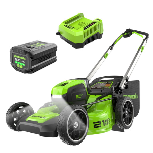 Greenworks 80V 21" Cordless Battery 4-in-1 Push Lawn Mower w/ 4.0Ah Battery & Charger - 2550702