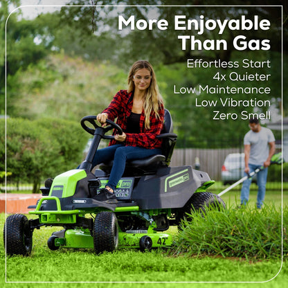 Greenworks 60V 42" Cordless Battery CrossoverT Riding Lawn Mower w/ Six (6) 8.0Ah Batteries and Three (3) Dual Port Turbo Chargers - 7409002