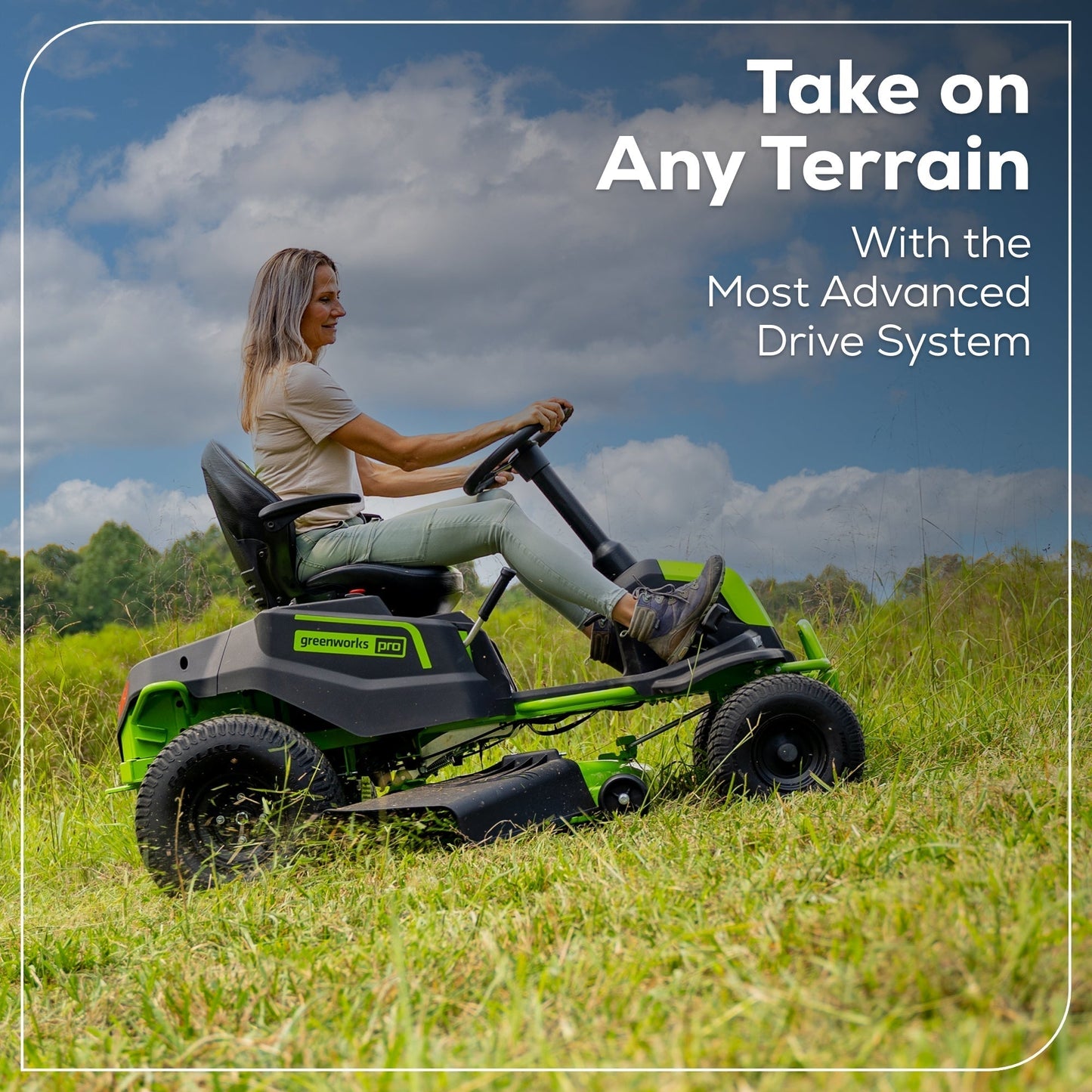 Greenworks 60V 42" Cordless Battery CrossoverT Riding Lawn Mower w/ Six (6) 8.0Ah Batteries and Three (3) Dual Port Turbo Chargers - 7409002