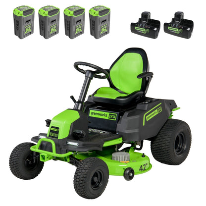 Greenworks 60V 42" Cordless Battery CrossoverT Riding Lawn Mower w/ Four (4) 8.0Ah Batteries and Two (2) Dual Port Turbo Chargers - 7420602