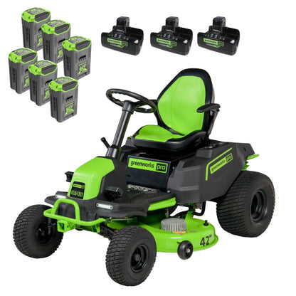 Greenworks 60V 42" Cordless Battery CrossoverT Riding Lawn Mower w/ Six (6) 8.0Ah Batteries and Three (3) Dual Port Turbo Chargers - 7409002