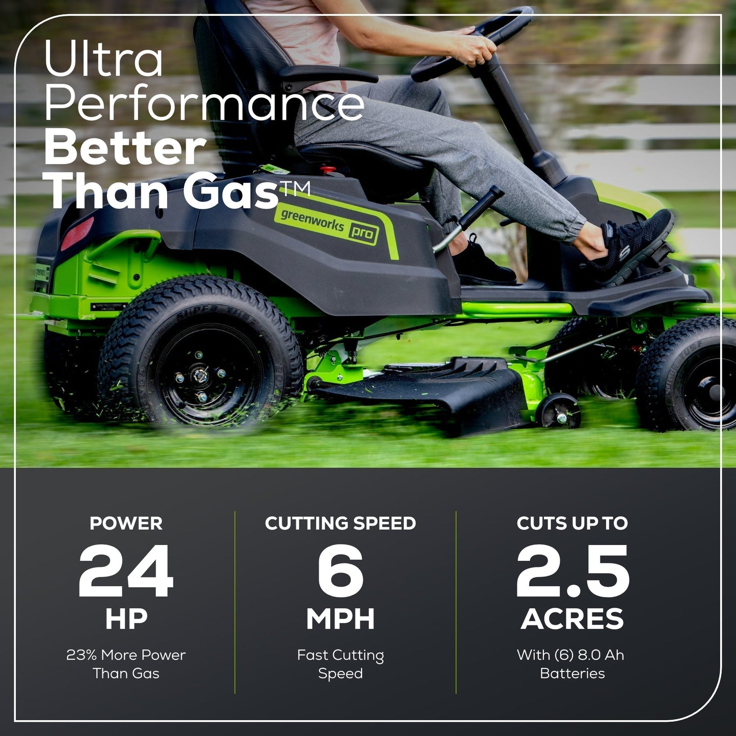Greenworks 60V 42" Cordless Battery CrossoverT Riding Lawn Mower w/ Six (6) 8.0Ah Batteries and Three (3) Dual Port Turbo Chargers - 7409002
